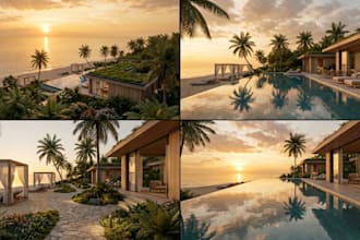 create 3d tropical beach house, resort, cabana and eco tourism design