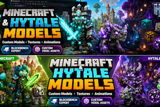 create minecraft and hytale 3d models and texture with animation in blockbench