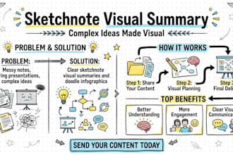 create sketchnote, visual notes, infographic doodle and hand drawn summary