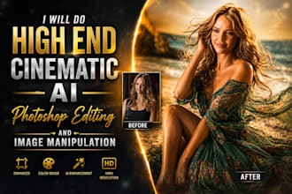 do high end cinematic ai photoshop editing and image manipulation