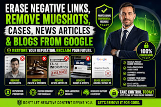 erase negative links, remove mugshots, cases, news articles, blogs in google