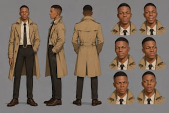 design professional character concept art, expression sheet and turnaround