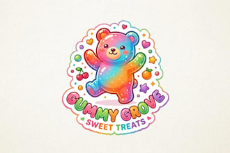 design a cute and colorful gummy bear logo for your sweet brand