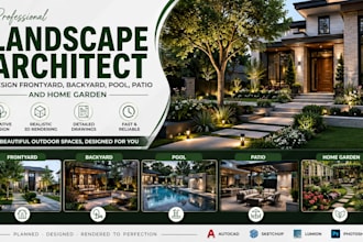 design frontyard, backyard, pool, patio as a landscape architect
