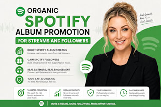 grow spotify album, spotify streams and followers with organic promotion