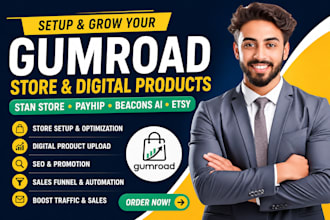 setup gumroad store SEO digital product sales funnel and promotion