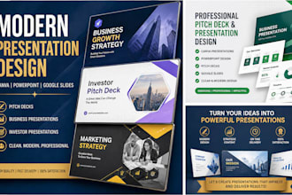 design modern canva, powerpoint pitch deck presentation slides google slides