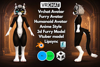 create custom furry vrchat and vtuber avatar model rigged with facial tracking