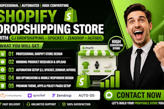 shopify cj deser spocket zendrop autods product upload dropshipping store design
