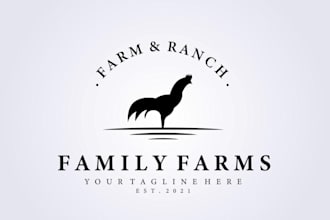 design livestock cattle chicken farm rooster harvest logo
