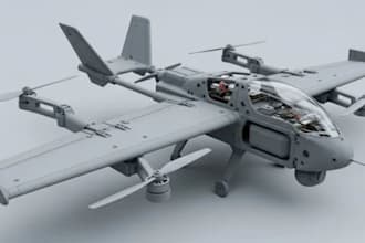 do military drone cad design, 3d aircraft, uav, vtol, fix wing aerospace vehicle