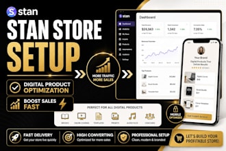 do stan store setup, marketing and digital product optimization