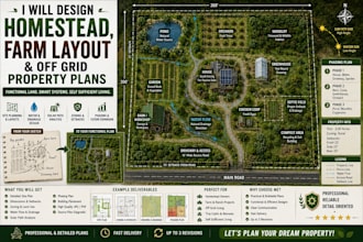 design homestead, farm layout and off grid property layouts