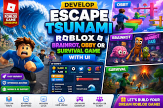 develop escape tsunami  roblox brainrot, obby or survival game with ui