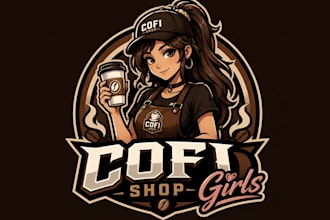 make coffee shop girls mascot logo design for company