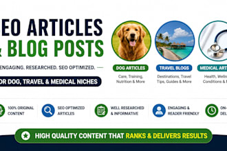 write SEO articles and blog posts for dog travel and medical websites