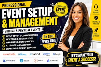 setup and manage webniar on eventbrite whova, eventzilla and cvent virtual event