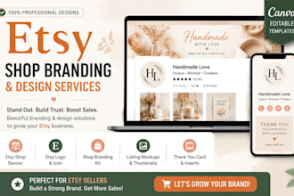 design professional etsy shop banner, logo, and branding kit in canva
