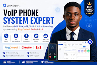setup IVR, pbx, voice recording a2p voip systems using ringcentral, twilio, 8x8