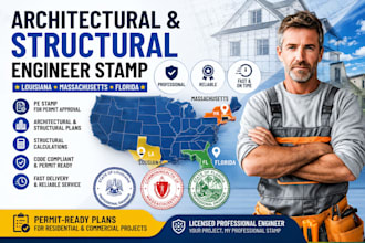 architectural and structural engineer stamp in louisiana massachusetts florida