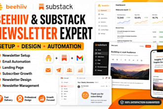 setup beehiiv landing page substack newsletter and email automation expert