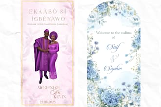 design elegant wedding stationery, signs, menus, seatings, invitations