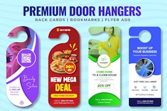 design premium door hangers, rack cards, dl flyers, bookmarks