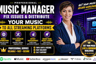 music manager, fix issue, and distribute music in all digital streaming platform