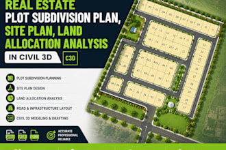 real estate plot subdivision plan, site plan land allocation analysis civil 3d