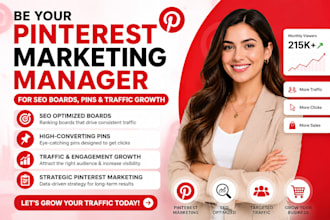 be your pinterest marketing manager for SEO boards pins and traffic growth