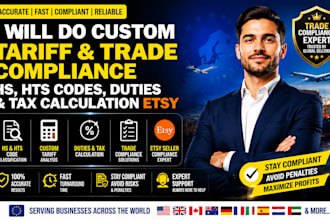 custom tariff, trade compliance hs, hts codes, duties and tax calculation etsy
