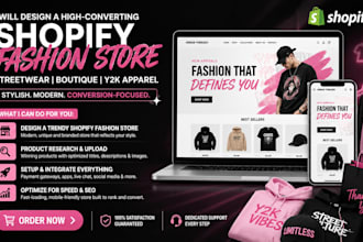 shopify dropshipping store, y2k streetwear clothing redesign shopify website