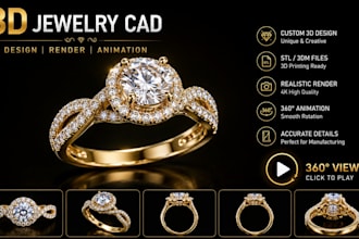 do 3d jewelry cad design for 3d printing and realistic jewelry rendering for stl
