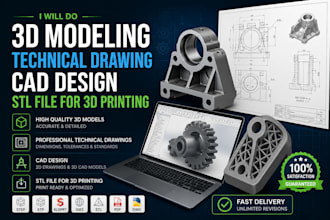 do 3d modeling, technical drawing cad design, stl file for 3d printing