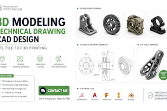 do 3d modeling, technical drawing cad design, stl file for 3d printing