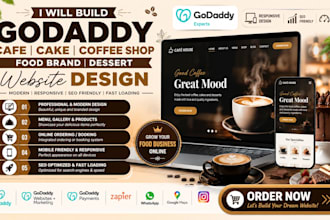 build godaddy cafe cake business coffee shop food brand dessert website design