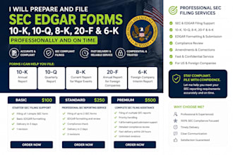 prepare and file sec edgar forms 10k 10q 8k 20f and 6k reports professional