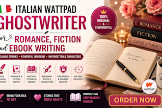 italian wattpad ghostwriter for romance, fiction and ebook writing, cookbook