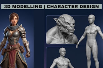 design low poly 3d model, game stylised character with sculpting and cad design