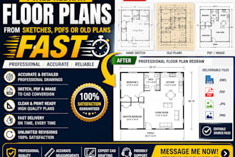 redraw floor plans from sketches pdfs or old building plans fast