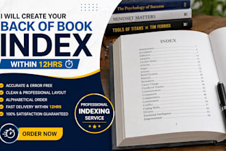 create professional back of book index with 12hrs on ms word