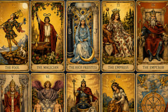 draw tarot card illustration, tarot card design, card game design zodiac art