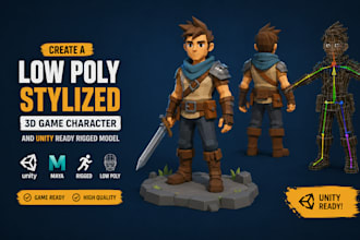 create a low poly stylized 3d game character and unity ready rigged model