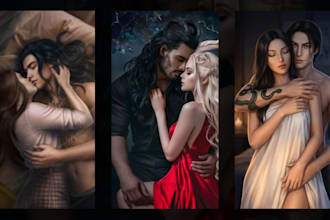 draw nsfw semi realistic couple art character design romance book art without ai
