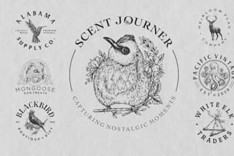 hand drawn engraved style badge logo for artisan and handmade businesses