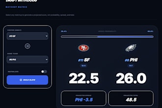 provide an NFL dashboard with live matchup projections