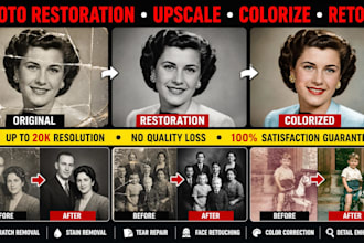 do photo restoration, upscale image protrait colorize or retouch ai image