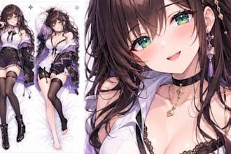 draw custom anime dakimakura body pillow art for oc, vtuber, waifu