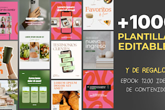 te daré más de 1000 plantillas canva editables y 1200 ideas de contenido