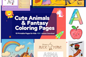 draw 10 cute handmade kids coloring pages printable PDF